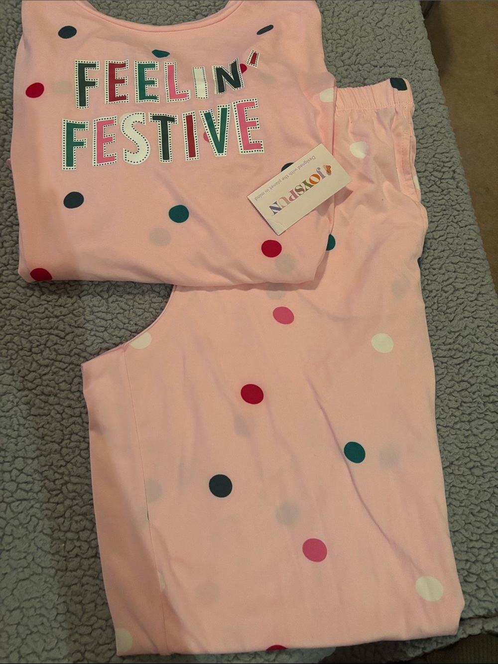 NWT Joyspun 'Feelin' Festive' Pink Polka Dot Pajama Set size medium